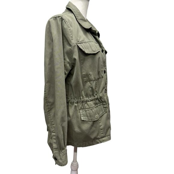 a.n.a. Olive Green Utility Jacket Drawstring Waist Snap Zip Closure Size L - Picture 2 of 11